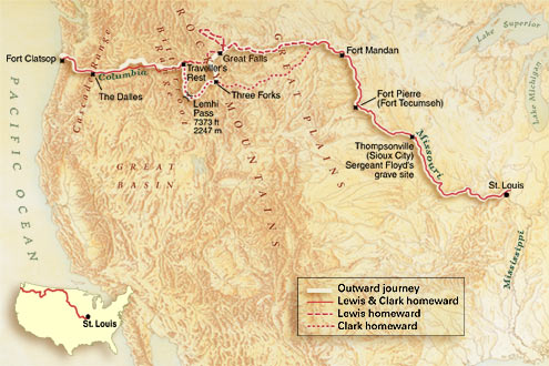 Map of Lewis and Clark trail